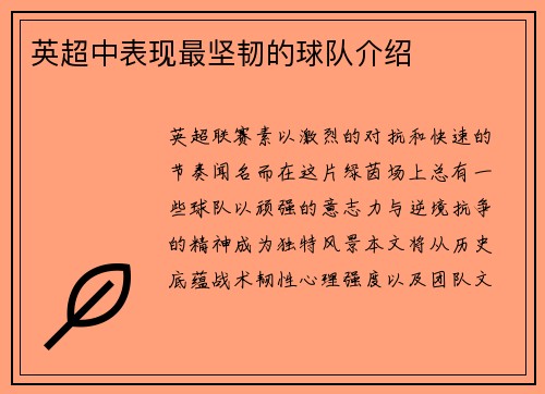 英超中表现最坚韧的球队介绍
