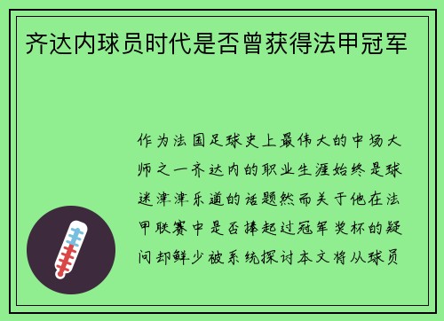 齐达内球员时代是否曾获得法甲冠军